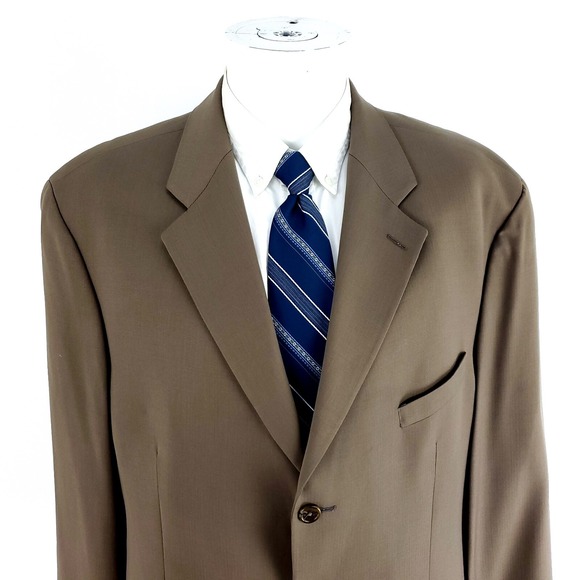 Chaps Ralph Lauren Wool Cashmere 3 Button Blazer 46L Brown Herringbone - Picture 1 of 10